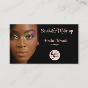 Tarjeta De Visita Artista de Maquillaje Rosa Negro Elegante Moderno