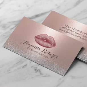 Tarjeta De Visita Artista de maquillaje Rosa Oro Glamour Lips Purpur
