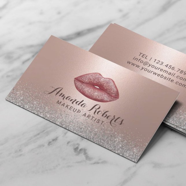 Tarjeta De Visita Artista de maquillaje Rosa Oro Glamour Lips Purpur (Subido por el creador)