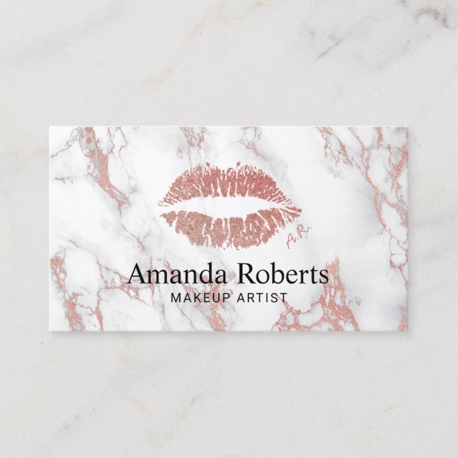 Tarjeta De Visita Artista de maquillaje Rosa Oro Lips Encanto Mármol (Anverso)