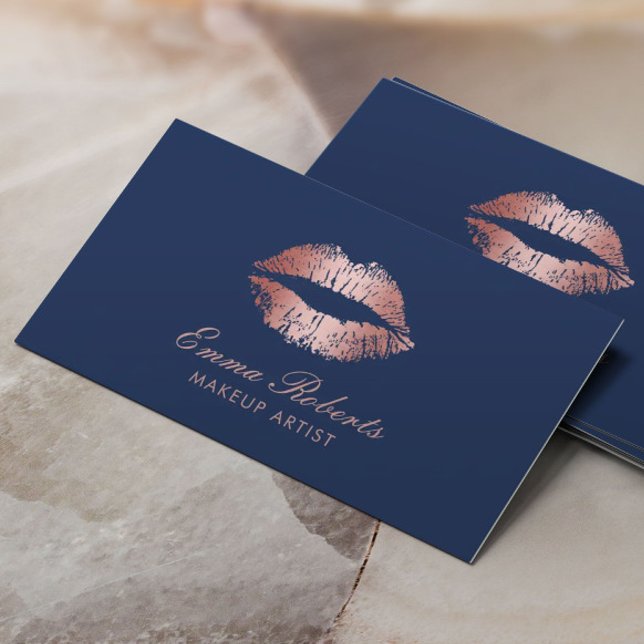 Tarjeta De Visita Artista de maquillaje Rosa Oro Lips Salón Azul de  (Subido por el creador)