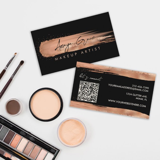 Tarjeta De Visita Artista de maquillaje Rosa oro y negro (Subido por el creador)