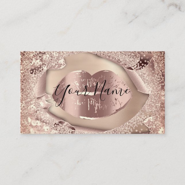 Tarjeta De Visita Artista de maquillaje Rosa Purpurina de los labios (Anverso)