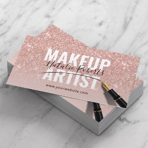 Tarjeta De Visita Artista de maquillaje Rosa Purpurina de oro Elegan