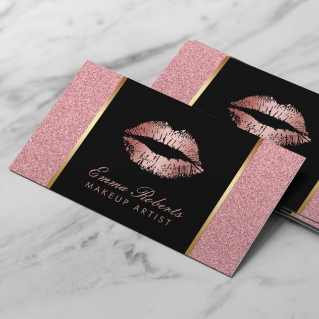 Tarjeta De Visita Artista de maquillaje Rosa Purpurina de oro Lips S (Subido por el creador)