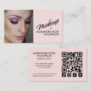 Tarjeta De Visita Artista de Maquillaje Rosa Rubor Código Qr Icono S