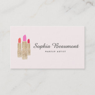 Tarjeta De Visita Artista de maquillaje rosa Secuencia de oro Bellez