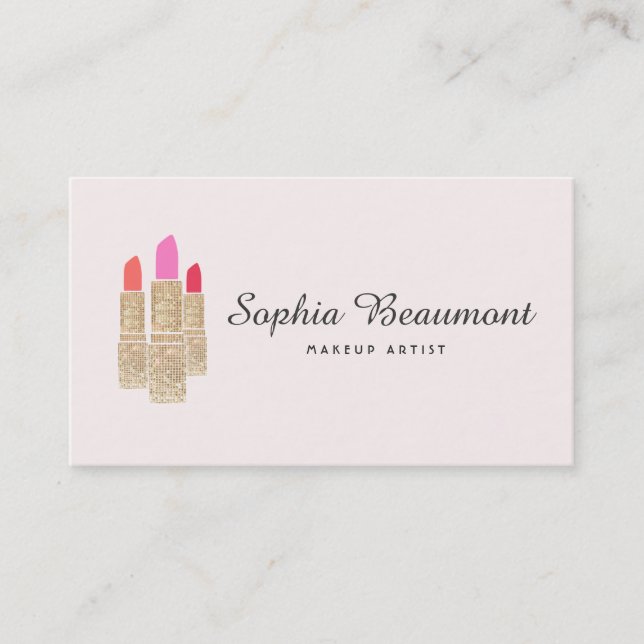Tarjeta De Visita Artista de maquillaje rosa Secuencia de oro Bellez (Anverso)