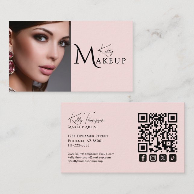 Tarjeta De Visita Artista de Maquillaje Rosa Sonrojo Código Qr Icono (Anverso / Reverso)