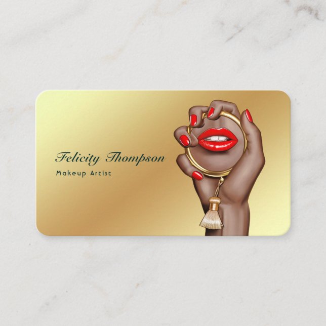 Tarjeta De Visita Artista de maquillaje rosa y dorado (Anverso)