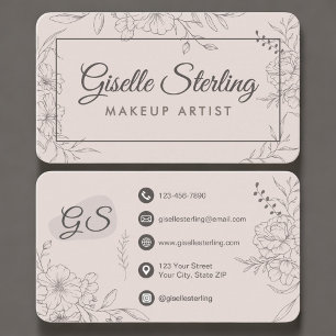 Tarjeta De Visita Artista de Maquillaje Rosado Floral