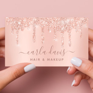 Tarjeta De Visita Artista de Maquillaje Rose Gold Drips Sparkle Lash