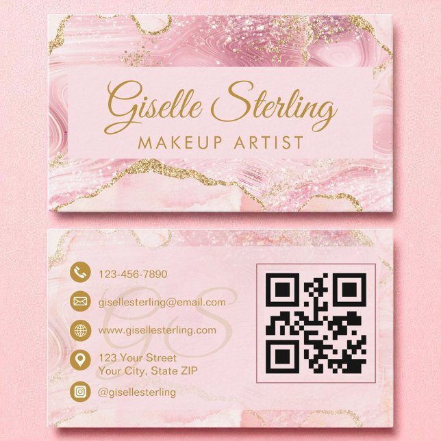 Tarjeta De Visita Artista de maquillaje Rubor Agate de oro rosa Códi (Subido por el creador)