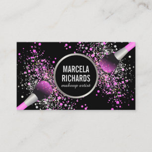 Tarjeta De Visita Artista de maquillaje Rubor Confetti rosa y platea