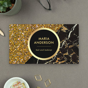 Tarjeta De Visita Artista de Maquillaje Salón de Belleza Mármol Negr