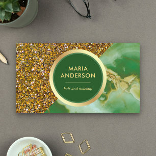 Tarjeta De Visita Artista de Maquillaje Salón de Belleza Mármol Verd