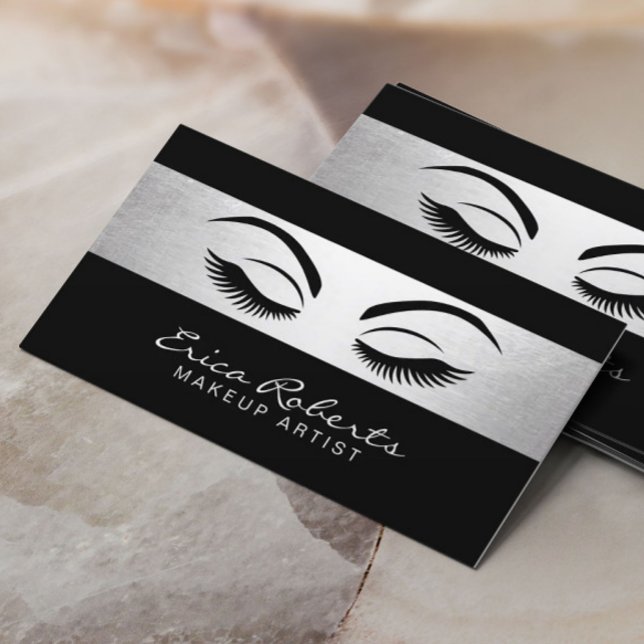 Tarjeta De Visita Artista de maquillaje Salón moderno negro y platea (Subido por el creador)