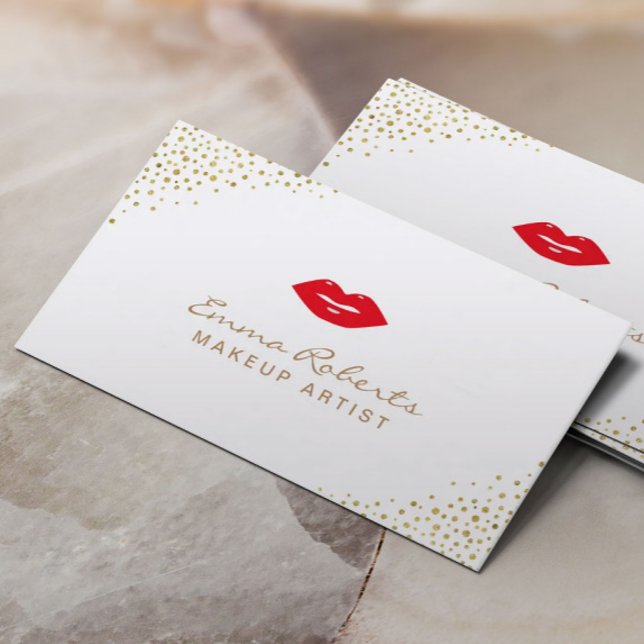 Tarjeta De Visita Artista de maquillaje Sencillo Lips Rojas Puntos d (Subido por el creador)