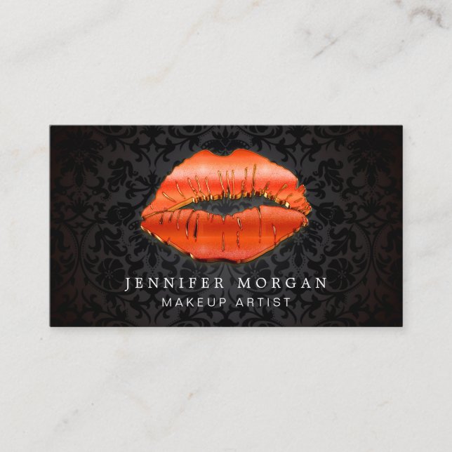 Tarjeta De Visita Artista de maquillaje singular 3D Oro Red Lips Dam (Anverso)