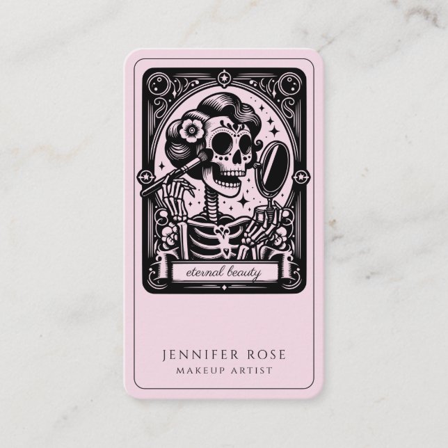 Tarjeta De Visita Artista de maquillaje Tarot Skeleton Rubor Pink (Anverso)