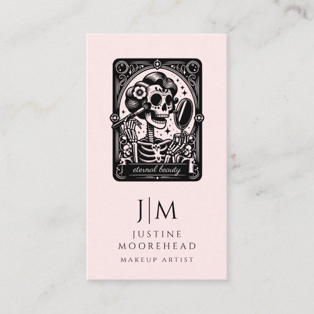 Tarjeta De Visita Artista de maquillaje Tarot Skeleton Rubor Pink (Anverso)