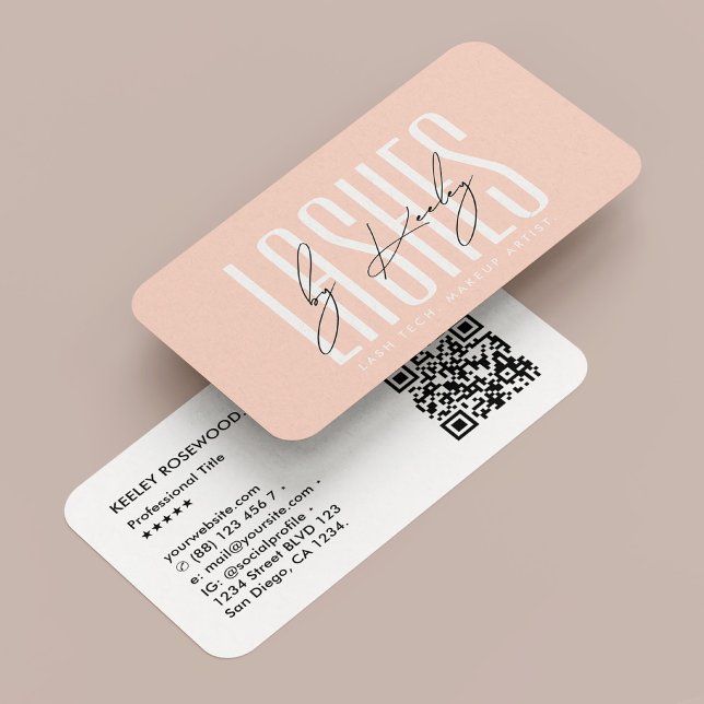Tarjeta De Visita Artista de maquillaje técnico mínimo Lash Peach Mo (Minimal Lash Tech Makeup Artist Peach Modern Business Card
)