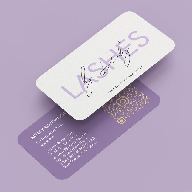 Tarjeta De Visita Artista de maquillaje tecnológico de latigazos Dus (Lashes Tech Makeup Artist Elegant Purple IG QR Business Card
)
