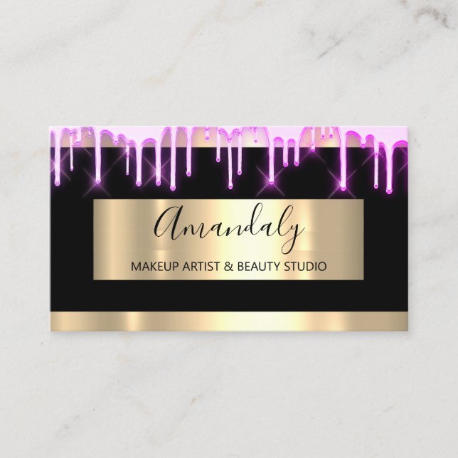 Tarjeta De Visita Artista de maquillaje uñas Holografía de goteo neg (Anverso)