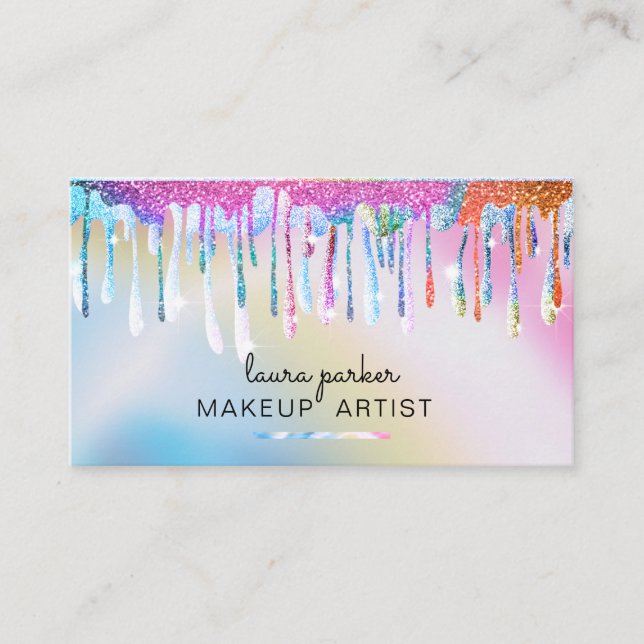 Tarjeta De Visita Artista de maquillaje Unicorn Purpurina de taladro (Anverso)