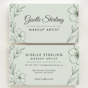 Tarjeta De Visita Artista de Maquillaje Verde Botánico Moderno Sage