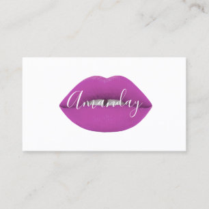 Tarjeta De Visita Artista de maquillaje White Purple Lips Logo QR Co
