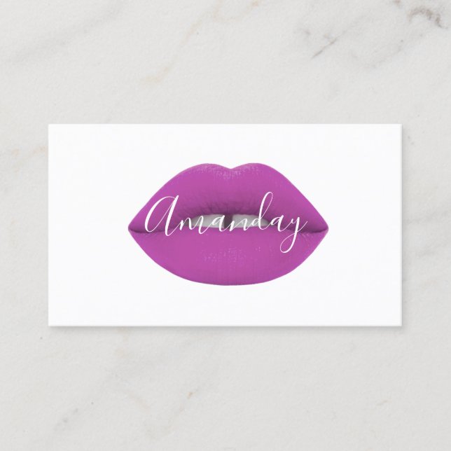 Tarjeta De Visita Artista de maquillaje White Purple Lips Logo QR Co (Anverso)