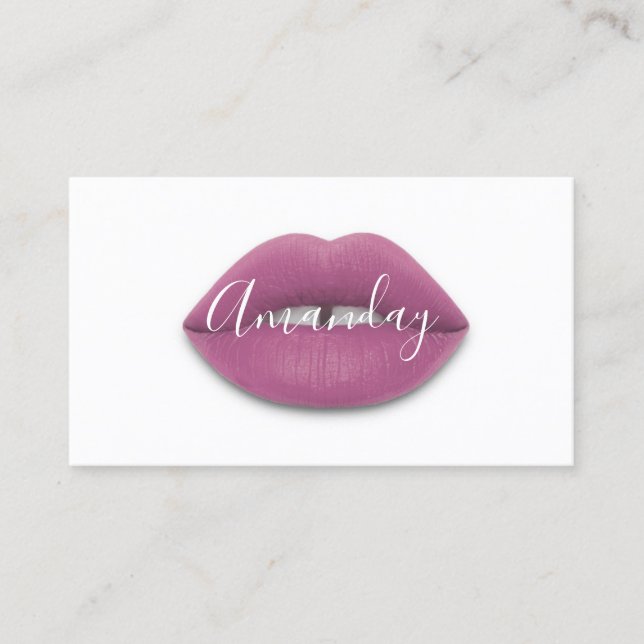 Tarjeta De Visita Artista de maquillaje White Purple Lips Logo QR Co (Anverso)