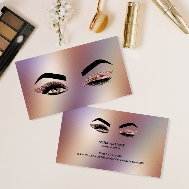 Tarjeta De Visita Artista de maquillaje Wink Eye Lashes Rosa Gold (Subido por el creador)