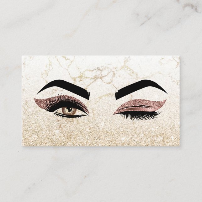 Tarjeta De Visita Artista de maquillaje Wink Eye Lashes Rosa Mármol  (Anverso)