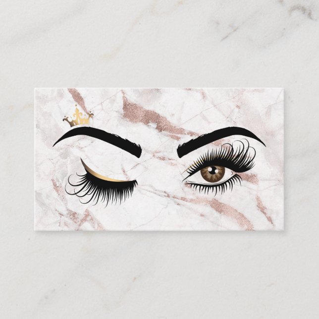 Tarjeta De Visita Artista de maquillaje Wink Eye Rosa Golpes de márm (Anverso)