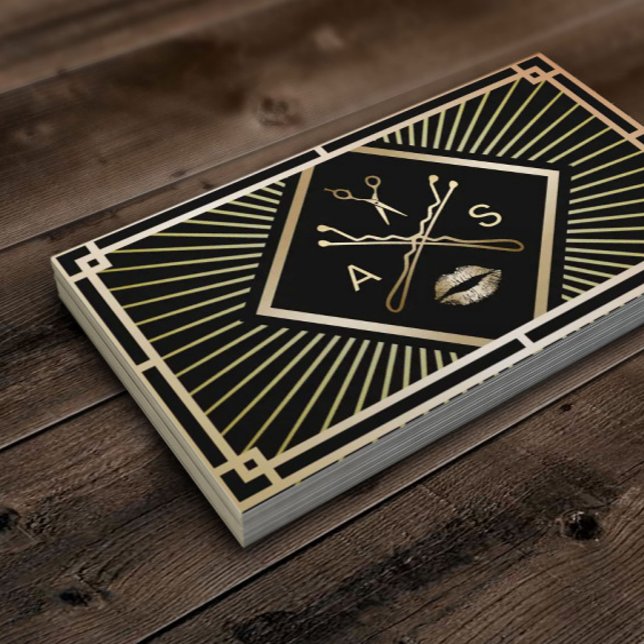 Tarjeta De Visita Artista de maquillaje y elegante estilo Art Deco d (Subido por el creador)