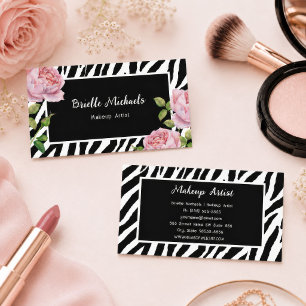Tarjeta De Visita Artista de Maquillaje Zebra Rose Glam