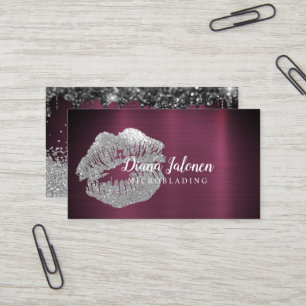 Tarjeta De Visita Artista de Microblading PMU Plateado Dorado Brilla