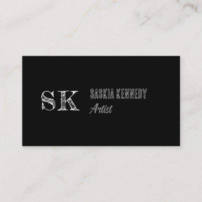 Tarjeta De Visita Artista de monograma profesional de escritura blan (Anverso)