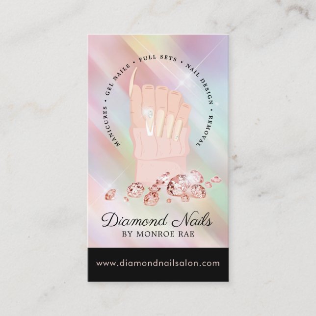 Tarjeta De Visita Artista de Nail Tech en Salón Nal de Diamantes Irl (Anverso)