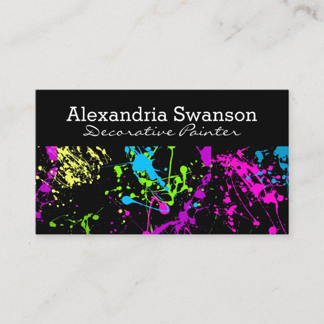 Tarjeta De Visita Artista de neón fluorescente de la salpicadura de (Anverso)