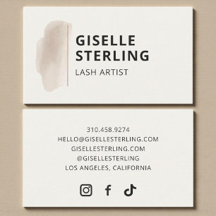 Tarjeta De Visita Artista de Pestañas Beige Neutro Acuarela Minimali
