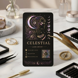 Tarjeta De Visita Artista de Pestañas Celestiales Lujo Negro Oro QR 