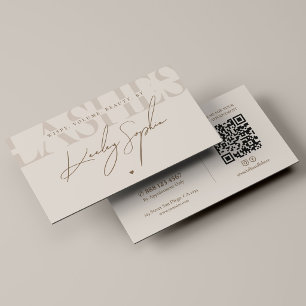 Tarjeta De Visita Artista de Pestañas de Lujo Elegante Monograma Bei