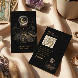 Tarjeta De Visita Artista de Pestañas de Lujo Místico Celestial Negr