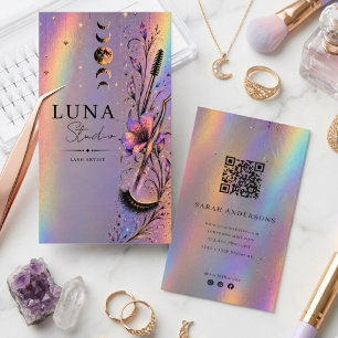 Tarjeta De Visita Artista de Pestañas Holográficas Lujo Iridescente