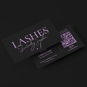 Tarjeta De Visita Artista de Pestañas Minimal Negro Púrpura Monogram