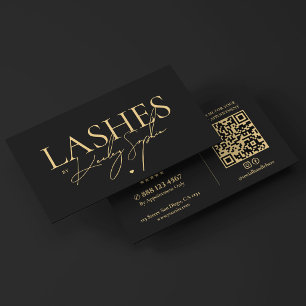Tarjeta De Visita Artista de Pestañas Mínimas Elegante Negro