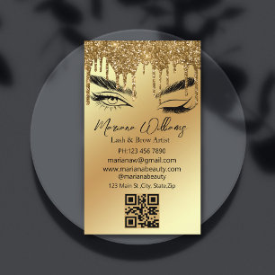Tarjeta De Visita artista de pestañas y cejas código qr dorado gotea